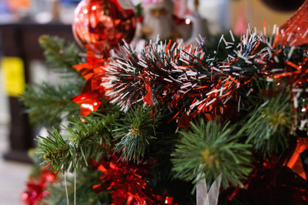 istock Red and white toys on Christmas tree 1308128655