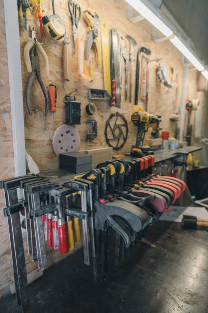 istock Interior of workshop garage where musical instruments are made 1308130331