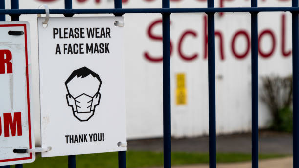 istock Sign outside a school requesting face masks be worn 1308131720