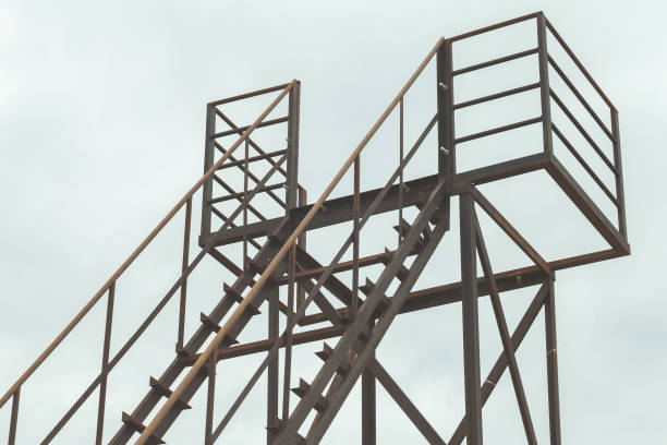 istock Abandoned metal tower fragment with railings 1308142252