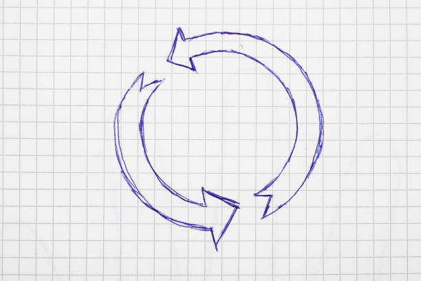 Business infographic design concept with two arrows life cycle diagram drawn with pen on note pad