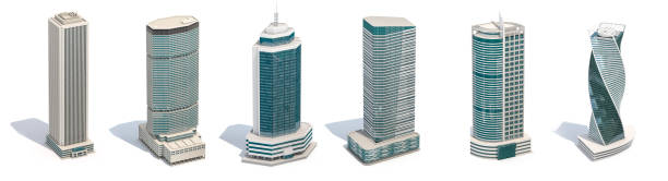 istock Set of different skyscraper buildings isolated on white. 1308151175