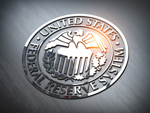 Reserva Federal fed de EE.UU. sybol y firmar. photo