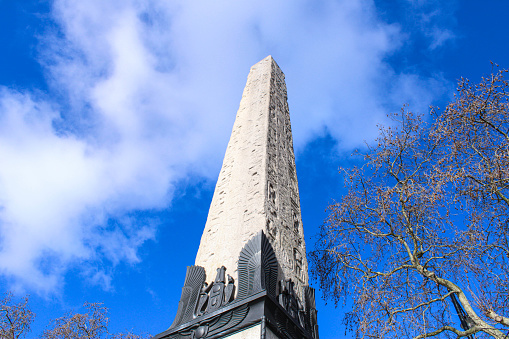 Ancient Egyptian obelisk from 1450BC relocated to the north bank of the River Thames in London.
