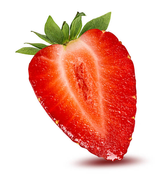 istock Halved strawberry isolated on white background 1308160122