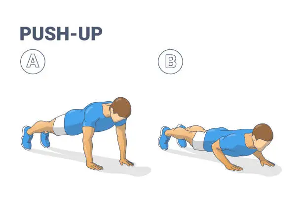 Vector illustration of Push-Ups Home Workout Exercise Man Silhouette Colorful Guidance Illustration