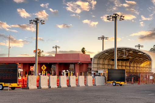 The Lukeville, Arizona US Customs And International Border Crossing Into Sonoyta, Mexico At Sunrise
