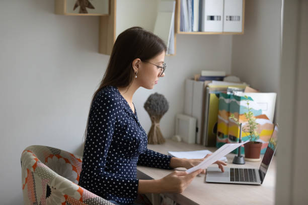 istock Young woman work online on computer at home office 1308167375