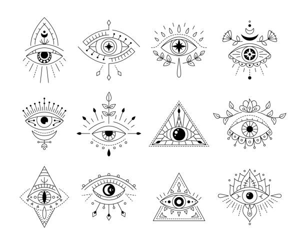 Vector Collecton Line Art Mystic Eyes Tattoo Set Of Providence Sight  Witchcraft Symbol Evil Eye Amulet Esoteric Sign Stock Illustration -  Download Image Now - iStock