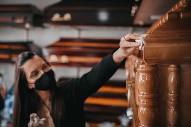 istock A worker cleans the funeral equipment shop 1308173277
