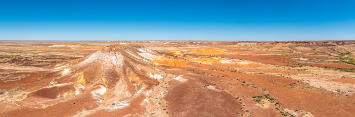 Panoramic view of Kanku - Breakaways Conservation park at the Opal mining town Coober Pedy, South Australia, Australia