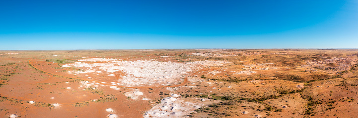 Aerial Panoramic view of the Opal mines of Coober Pedy, South Australia.