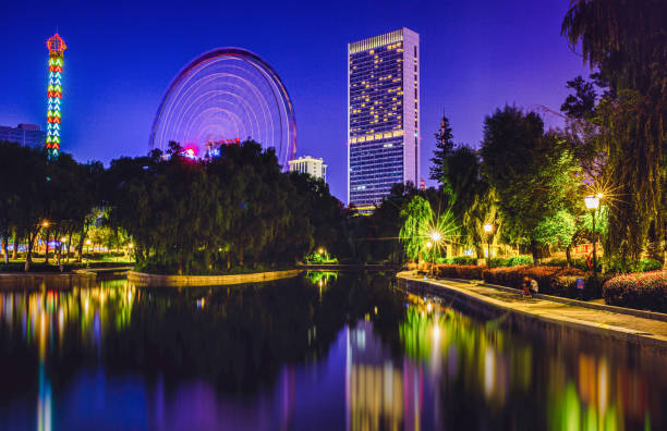 Night view of Changchun City Park, China, taken in July 2019