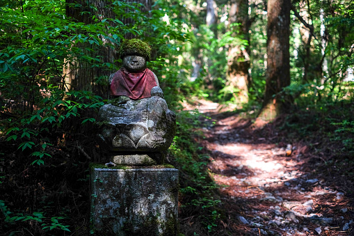 Statue of Japanese Buddha in a cemetery in Okunoin, Koya mountain, Japan