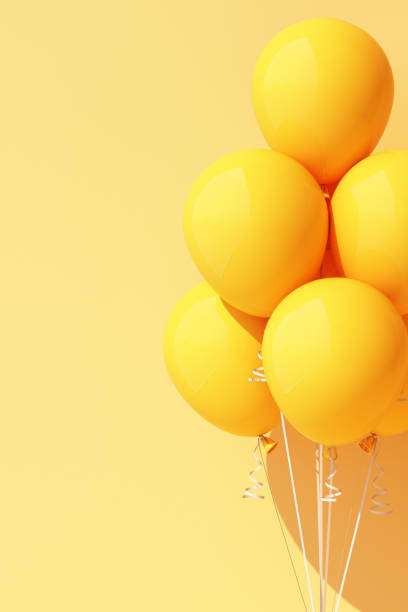 ballon jaune sur le rendu 3d jaune de fond - yellow balloon photos et images de collection