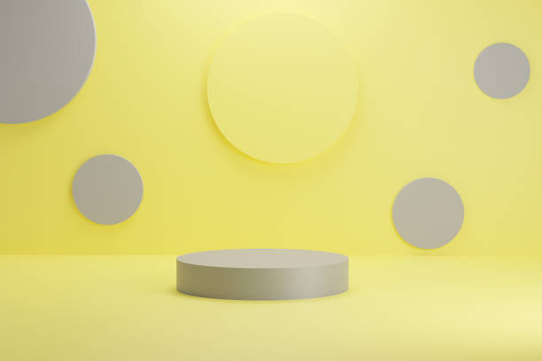 istock Abstract minimal scene with geometric forms. Cylinder podium stage in yellow and grey backgrounds. for show product presentation 2021, mock up and etc . 3d render illustration 1308193053