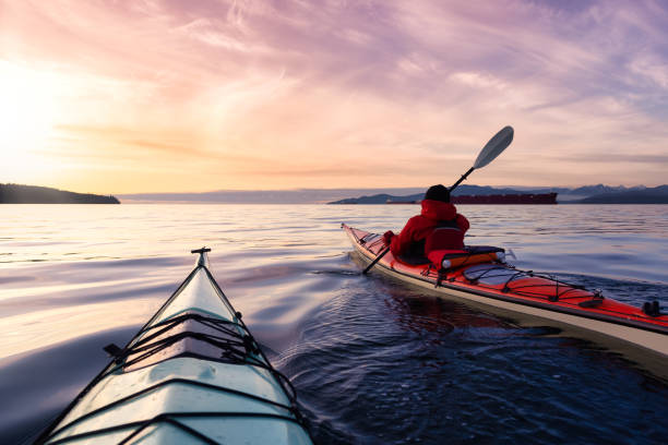 istock Adventurous Man Sea Kayaking in the Pacific Ocean. 1308197575