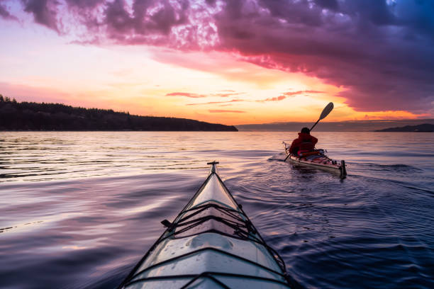 istock Adventurous Man Sea Kayaking in the Pacific Ocean. 1308197579