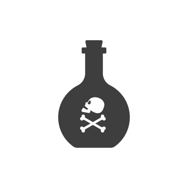 Bottle poison alcohol skull side view for concept design. Dangerous container. Potion beverage bar drink concept. Alcohol addiction icon. Venom, danger symbol. Isolated flat illustration Bottle poison alcohol skull side view for concept design. Dangerous container. Potion beverage bar drink concept. Alcohol addiction icon. Venom, danger symbol. Isolated flat illustration. venom symbol stock illustrations