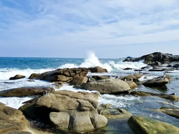 Eastsea waves, rocks and seagulls.