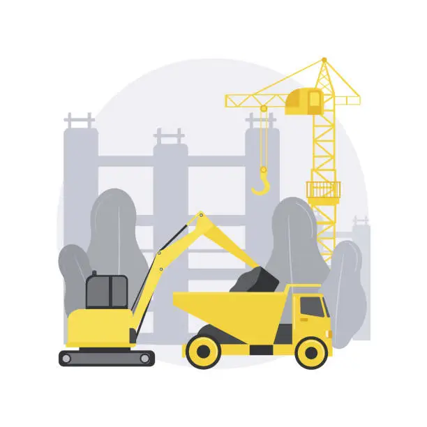 Vector illustration of Modern construction machinery abstract concept vector illustration.