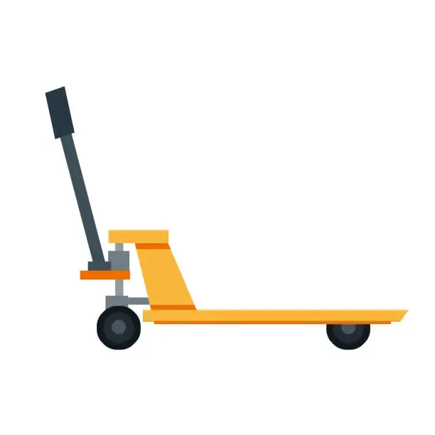 Vector illustration of Industrial warehouse tool. Platform trolley and Handcart with wheels. Logistics and transportation. Hand cart. Flat cartoon isolated on white