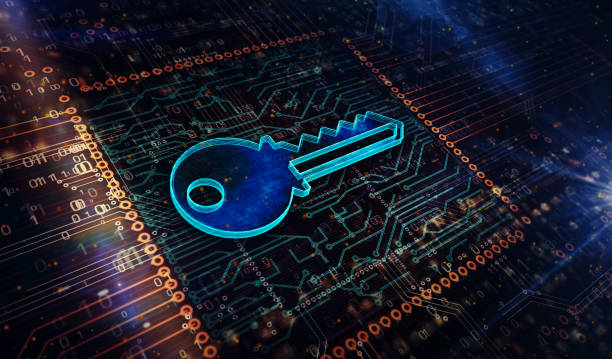 istock Cyber security with key metal symbol digital 3d illustration 1308216095