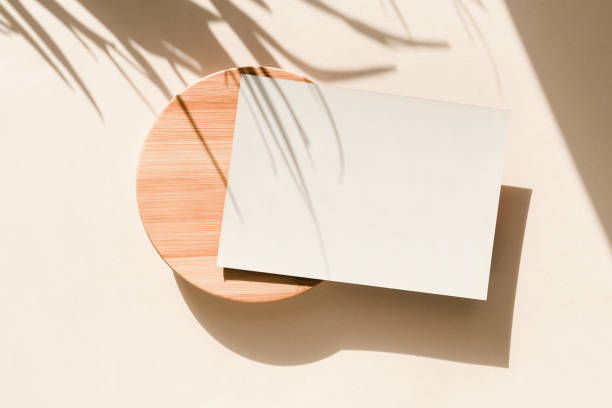 istock Card on beige background with palm leaves shadows. Minimal concept mock up background. 1308217608