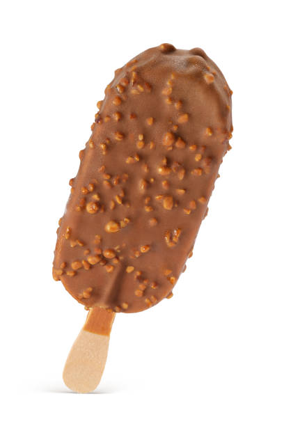 istock Ice cream popsicle with chocolate coating and nuts isolated. 1308221842