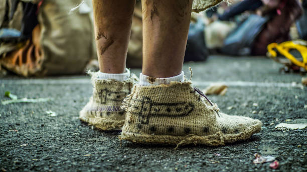 istock Unique shoes made of burlap sack. 1308223165
