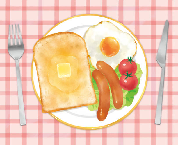 美味しいワンプレート朝食のイラスト - 食パン点のイラスト素材／クリップアート素材／マンガ素材／アイコン素材