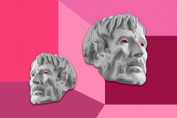 istock Collage with sculpture of human face in a pop art style. Modern creative concept image with ancient statue head. Zine culture. Contemporary art poster. Funky punk minimalism. Retro surreal design. 1308228171