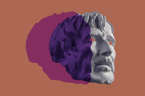 istock Collage with sculpture of human face in a pop art style. Modern creative concept image with ancient statue head. Zine culture. Contemporary art poster. Funky punk minimalism. Retro surreal design. 1308228172