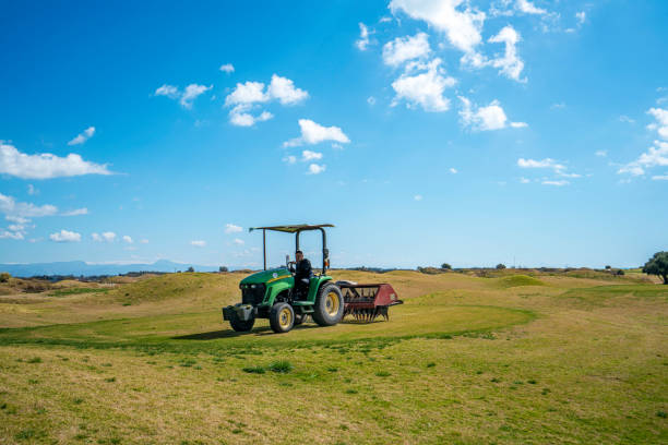 Antalya, Turkey-March 19, 2021: the workers are maintaining and preparing the golf course for 2021 season in Antalya, Turkey