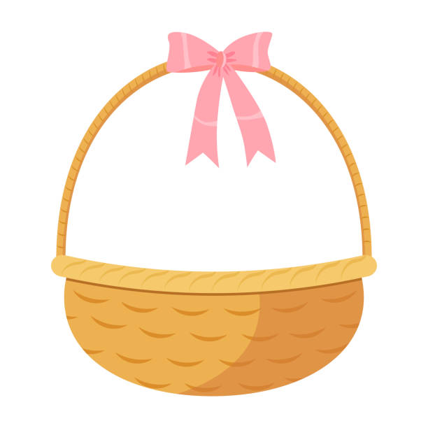 illustrazioni stock, clip art, cartoni animati e icone di tendenza di cesto di vimini con nastro rosa isolato su sfondo bianco - easter traditional culture backgrounds basket