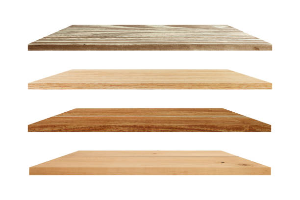 istock Set of wooden empty shelf isolated on white background. clipping path. 1308229841