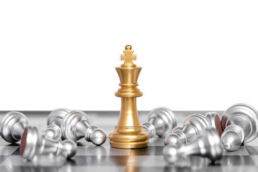 king of chess pieces battle on a chessboard. Business leader concept. isolated on white background. clipping paths.