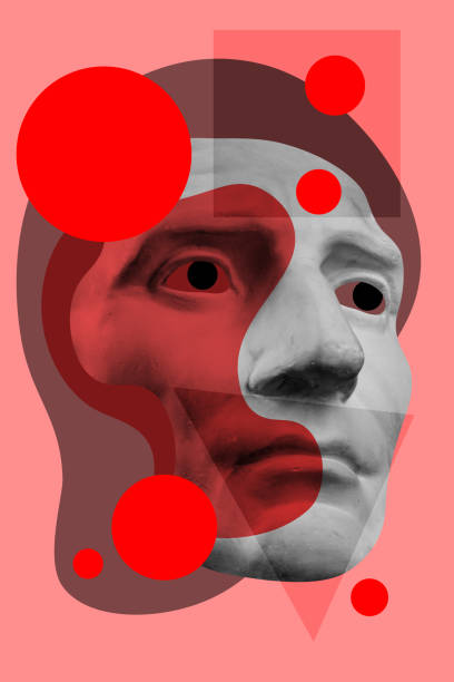 istock Collage with sculpture of human face in a pop art style. Modern creative concept image with ancient statue head. Zine culture. Contemporary art poster. Funky punk minimalism. Retro surreal design. 1308230128