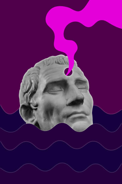 istock Collage with sculpture of human face in a pop art style. Modern creative concept image with ancient statue head. Zine culture. Contemporary art poster. Funky punk minimalism. Retro surreal design. 1308230130