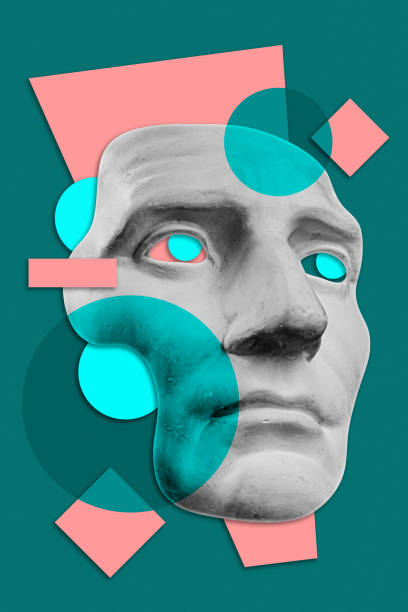 istock Collage with sculpture of human face in a pop art style. Modern creative concept image with ancient statue head. Zine culture. Contemporary art poster. Funky punk minimalism. Retro surreal design. 1308230184
