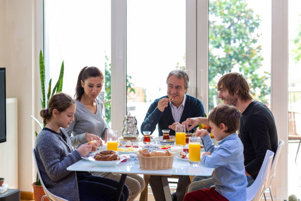 Turkish family having breakfast on the weekend