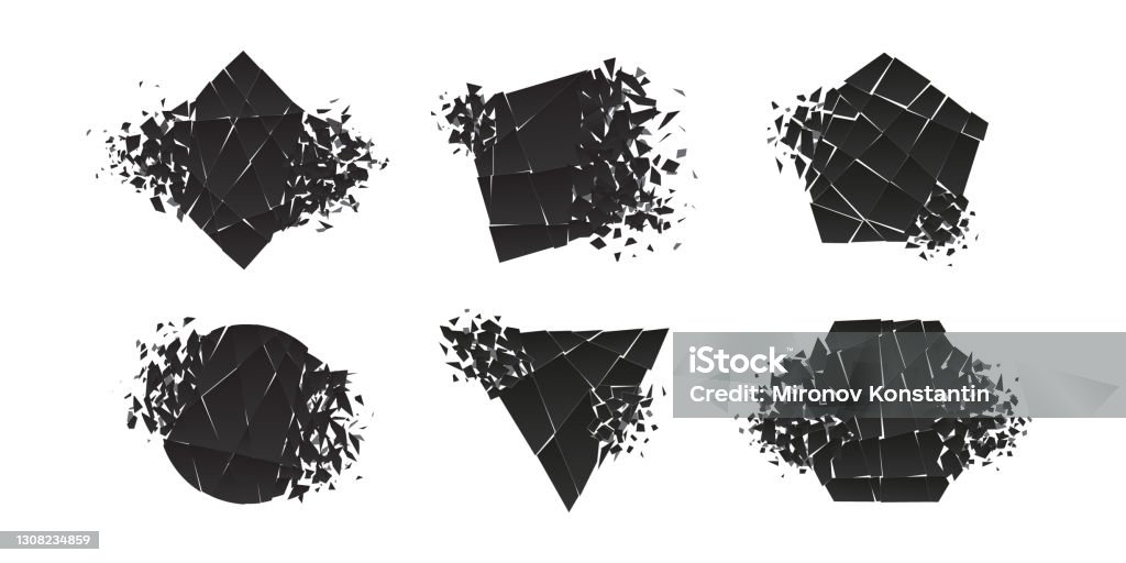 Shape Art Exploding Shape Shattered And Explodes Flat Style Design Vector Illustration Set ...