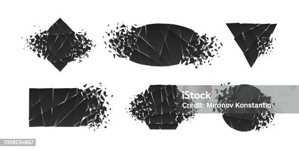 Shape Shattered And Explodes Flat Style Design Vector Illustration Set ...