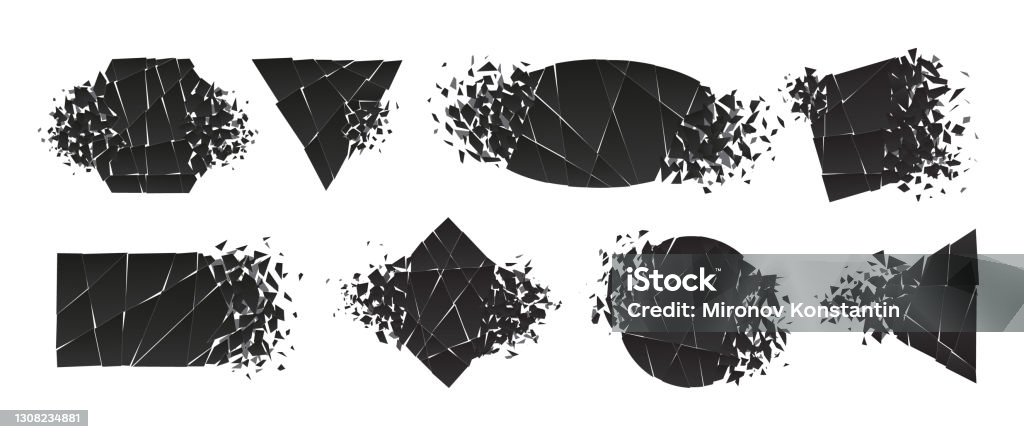 Shape Art Exploding Shape Shattered And Explodes Flat Style Design Vector Illustration Set ...