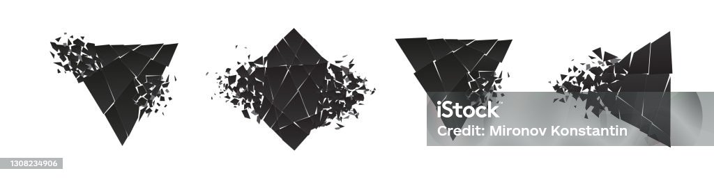 Shape Art Exploding Shape Shattered And Explodes Flat Style Design Vector Illustration Set ...