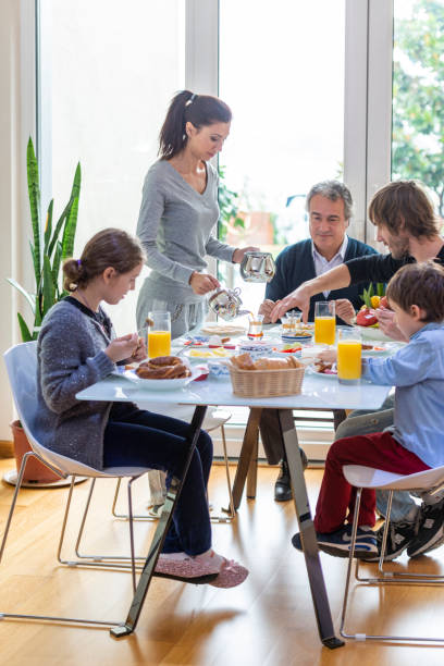 Turkish family having breakfast on the weekend