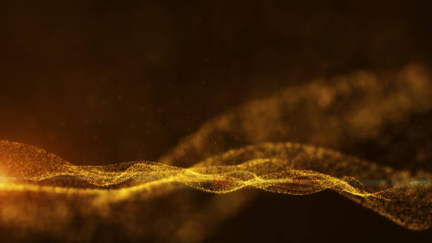 istock Dark gold yellow brown and glow dust particle abstract background. 1308241432