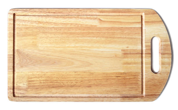 istock Wooden cut board isolated on white background, top view 1308241964