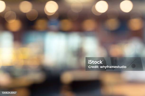 Blur Abstract Background Of Reception Office Hall With Bokeh Light Stock Photo - Download Image Now