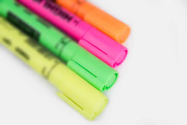 Set of Neon highloghter pen on a white background